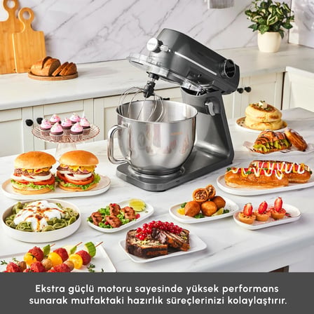 Karaca Multichef Artisan Kıyma Çekme/ Sucuk-Sosis/İçli Köfte Aparatlı Digital Ekran Tam Döküm Kıyma Aparatlı Hamur Yoğurma Makinesi Anthracite 7L