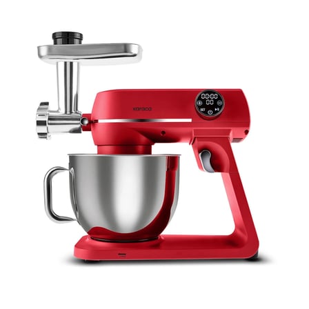 Karaca Multichef Artisan Kıyma Çekme/ Sucuk-Sosis/İçli Köfte Aparatlı Digital Ekran Tam Döküm Kıyma Aparatlı Hamur Yoğurma Makinesi Red 7L