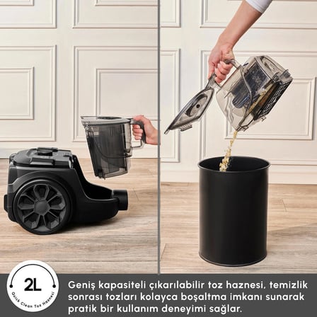 Karaca Vantuz Forcex Toz Torbasız Elektrikli Süpürge Siyah 2 lt