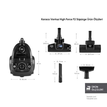 Karaca Vantuz Forcex Toz Torbasız Elektrikli Süpürge Siyah 2 lt