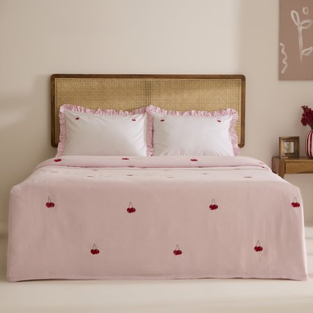 Karaca Home Cherry Grove Çift Kişilik Nakışlı %100 Pamuk Müslin Pike Takımı Pembe