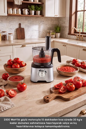 Karaca 2500 W Güçlü 12’si 1 Arada Mutfak Robotu, 1,5 L Hazne, 1 L Blender Sürahisi, Dört Bıçaklı