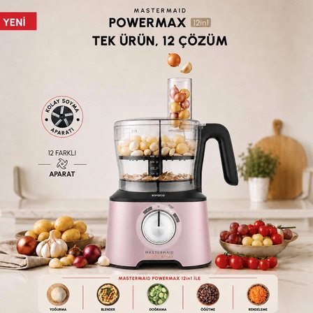 Karaca Mastermaid Power Max 12 in 1 Mutfak Robotu Rosegold 2500W