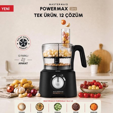 Karaca Mastermaid Power Max 12 in 1 Mutfak Robotu Matte Black