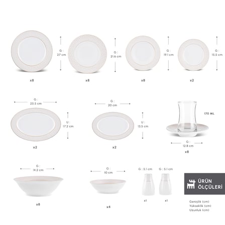 Emsan Elegance Bone Alessa 60 Parça 8 Kişilik Yemek Takımı ve Kahvaltı Seti