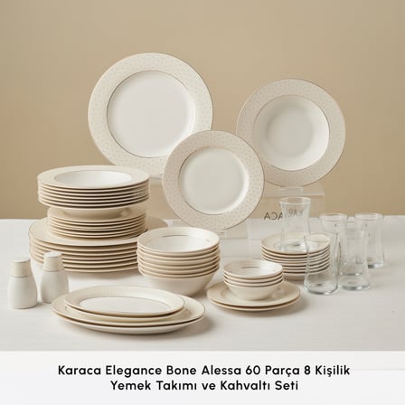 Emsan Elegance Bone Alessa 60 Parça 8 Kişilik Yemek Takımı Ve Kahvaltı Seti