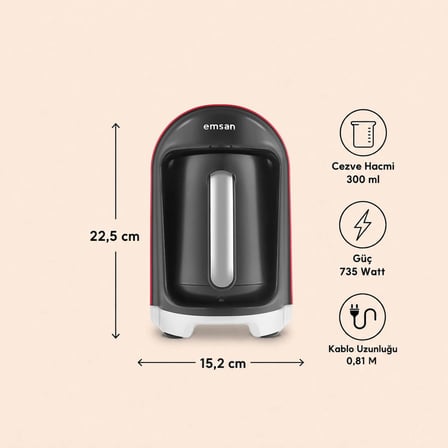 Emsan Kumda Türk Kahve Makinesi Ruby 5 Fincan Kapasiteli 735 W