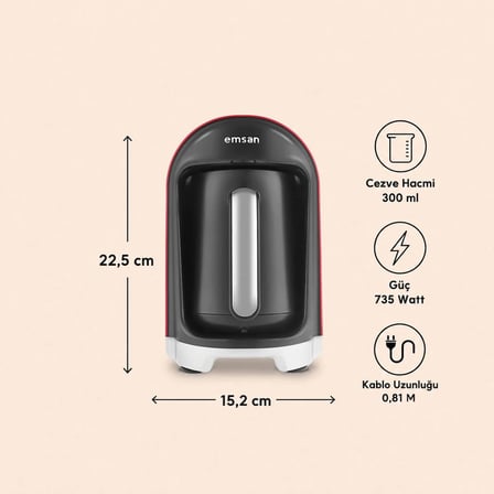 Emsan Kumda Türk Kahve Makinesi Ruby 5 Fincan Kapasiteli 735 W