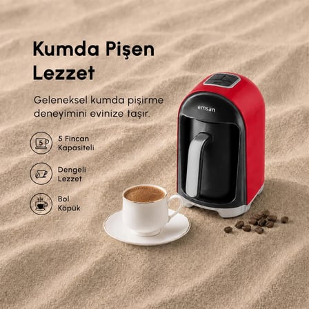 Emsan Kumda Türk Kahve Makinesi Ruby 5 Fincan Kapasiteli 735 W