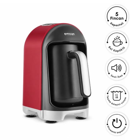 Emsan Kumda 5 Fincan Kapasiteli Türk Kahve Makinesi Cherry Red