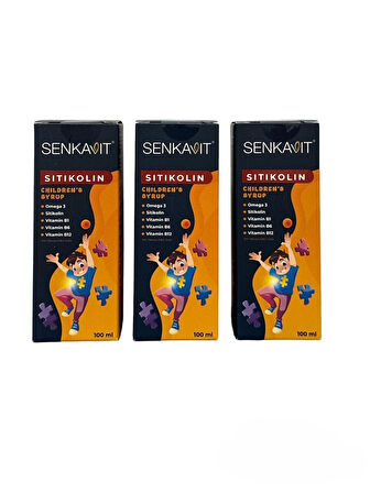 Senkavit Kids Sitikolin + Omega 3 + Vitamin B1 +B6 + B12 içeren 100 Ml Şurup 3 Lü set