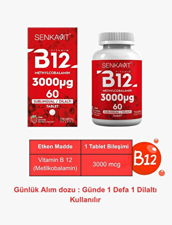 Senkavit B12 3000 Mcg Dil altı (Sublıngual) 60 tablet Çilek Aromalı