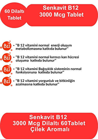 Senkavit B12 3000 Mcg Dil altı (Sublıngual) 60 tablet Çilek Aromalı