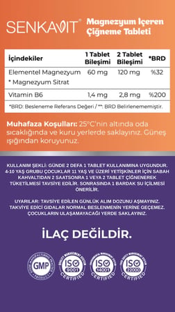 Senkavit Kids Magnezyum B6 Çiğneme 60 Tablet