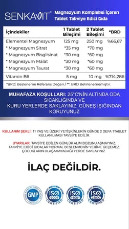 Senkavit Magnezyum Kompleksi Vitamin B6 İçeren 120 Tablet