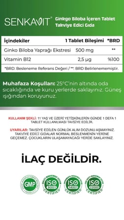 Senkavit Ginko Biloba ve B12 İçeren 90 lı Tablet
