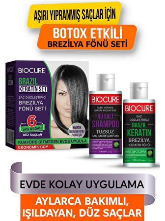 Brezilya Fönü Keratini 2'li Mucizevi Bakım Seti Keratin - Şampuan Botox Etkili / Evde Kullanım Seti