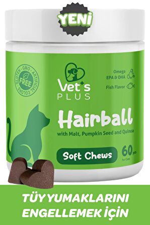 Vet's Plus Hairball Çiğnenebilir Tablet 60'lı (Malt ve Kionalı Tüy Yumağı Önleyici)