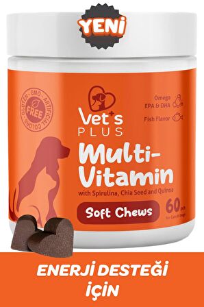 Vet's Plus Multi-Vitamin Kedi ve Köpekler İçin Spirulinalı Vitamin Çiğnenebilir Tablet (60'lı)