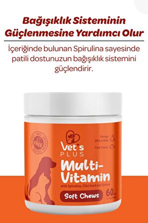 Vet's Plus Multi-Vitamin Kedi ve Köpekler İçin Spirulinalı Vitamin Çiğnenebilir Tablet (60'lı)