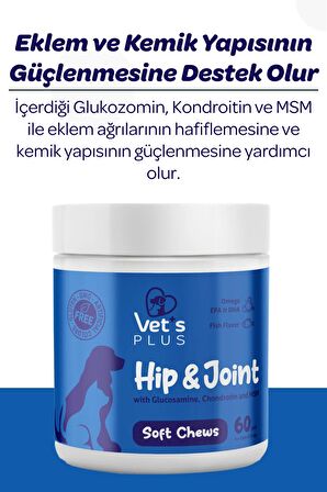 Vet's Plus Hip&Joint 60'lı Kedi ve Köpekler için Eklem Destekleyici Çiğnenebilir Tablet