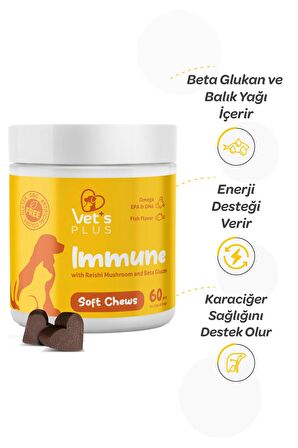 Vet's Plus Immune Çiğnenebilir Tablet 60'lı (Kedi ve Köpekler için Bağışıklık Sistemi Destekleyici)