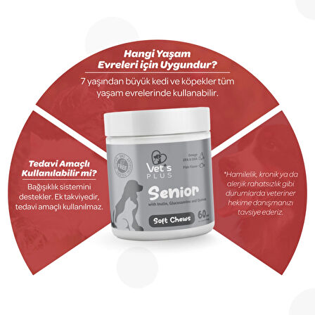 Vet's Plus Senior Kedi ve Köpekler için Inulin ve Glukozamin Desteği 60'lı Çiğnenebilir Tablet