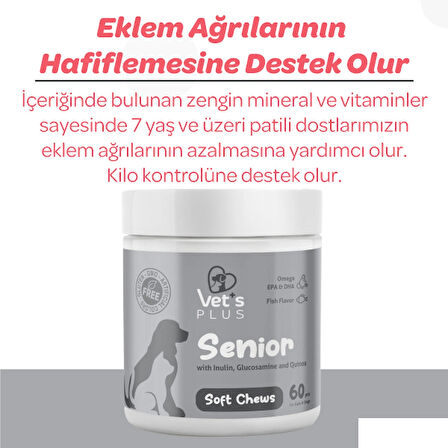 Vet's Plus Senior Kedi ve Köpekler için Inulin ve Glukozamin Desteği 60'lı Çiğnenebilir Tablet