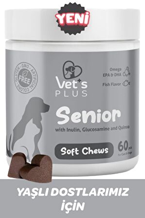 Vet's Plus Senior Kedi ve Köpekler için Inulin ve Glukozamin Desteği 60'lı Çiğnenebilir Tablet