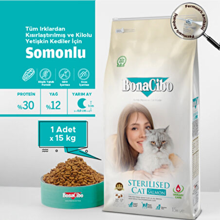 BonaCibo Adult Cat Sterilised Somonlu Kısırlaştırılmış Yetişkin Kedi Maması 15 Kg