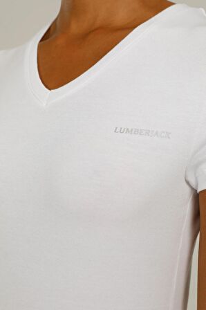 Lumberjack V Yaka Regular Fit Beyaz Kadın T-Shirt 2SCT1323FX
