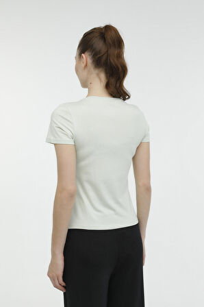 W-CT132 BASIC MODAL V NEC PASTEL YESIL Kadın Kısa Kol T-Shirt