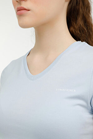 W-CT132 BASIC MODAL V NEC Mavi Kadın Kısa Kol T-Shirt
