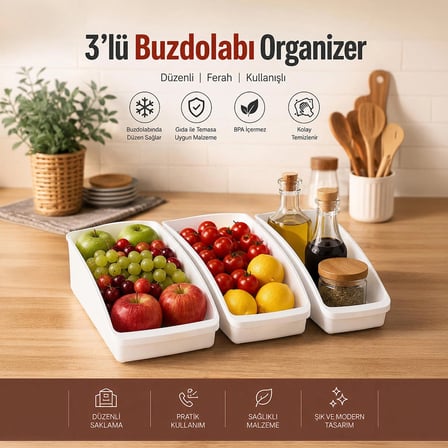 Porsima Org-49-P 3lü Çok Amaçlı Plastik Dolap Içi Düzenleyici Saklama Kutusu Organizer Sepet - Beyaz