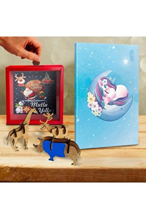 Moon Unicorn Defter-maket Ve Mutlu Yıllar Cam Kumbara