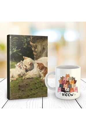 Kedi Ailesi 128 Sayfa Çizgili Defter Ve Sivri Kulaklar Kupa Bardak