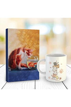 Kedi Rüyası 128 Sayfa Çizgili Defter Ve Kedi Kulesi Kupa Bardak