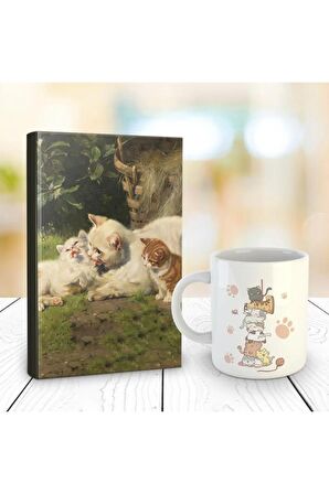 Kedi Ailesi 128 Sayfa Çizgili Defter Ve Kedi Kulesi Kupa Bardak