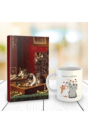 Oyunbozan 128 Sayfa Çizgili Defter Ve Kedi Ailesi Kupa Bardak