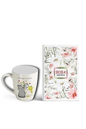 2024 Huzur Motivasyon Ajanda ve Kedi Ailesi Kupa Seti
