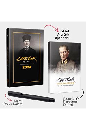 Kalpaklı 2024 Atatürk Ajandası - Atatürk Planlama Defteri ve Metal Roller Kalem