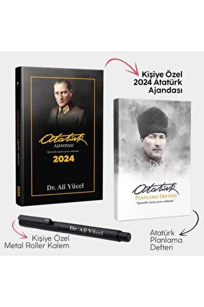 Kişiye Özel - Önder 2024 Atatürk Ajandası - Atatürk Planlama Defteri ve Metal Roller Kalem