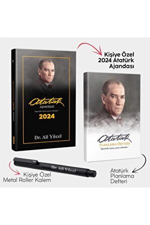 Kişiye Özel - Ankara 2024 Atatürk Ajandası - Atatürk Planlama Defteri ve Metal Roller Kalem