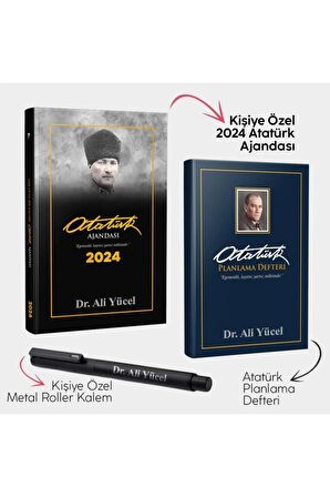 Kişiye Özel - Komutan 2024 Atatürk Ajandası - Ankara Mavi Planlama Defteri ve Metal Roller Kalem