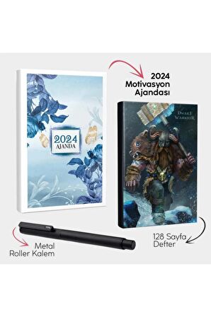 Bahar Bahçesi 2024 Motivasyon Ajandası - Dwarf Warrior Defter ve Metal Roller Kalem