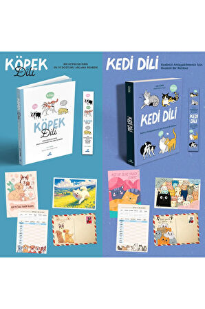 Kedi Dili ve Köpek Dili - Kartpostal - Ayraç - Aşı Takip Kartı - İkili Set - Lili Chin