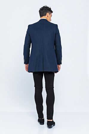 Erkek Slim Fit Düz Renk Astarlı Kışlık Yünlü Klasik Kaşe Kaban