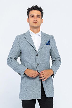 Erkek Slim Fit Düz Renk Astarlı Kışlık Yünlü Klasik Kaşe Kaban