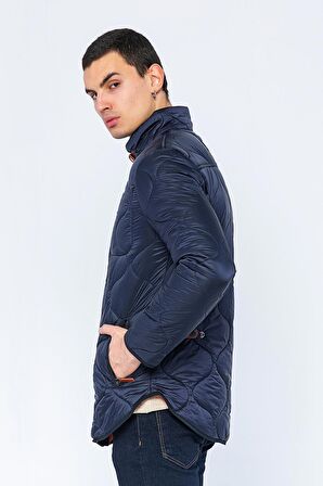 Erkek Slim Fit Dik Yaka Fermuarlı Düğmeli Cepli Kalın Kapitone Şişme Mont