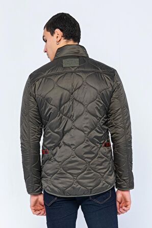 Erkek Slim Fit Dik Yaka Fermuarlı Düğmeli Cepli Kalın Kapitone Şişme Mont